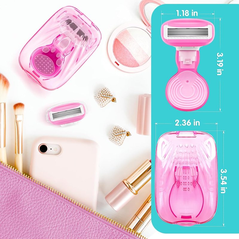 DreamGenius Travel Razor for Women - Extra Smooth 5-Blade Shaving Kit with Case | Pink, Compact Size
