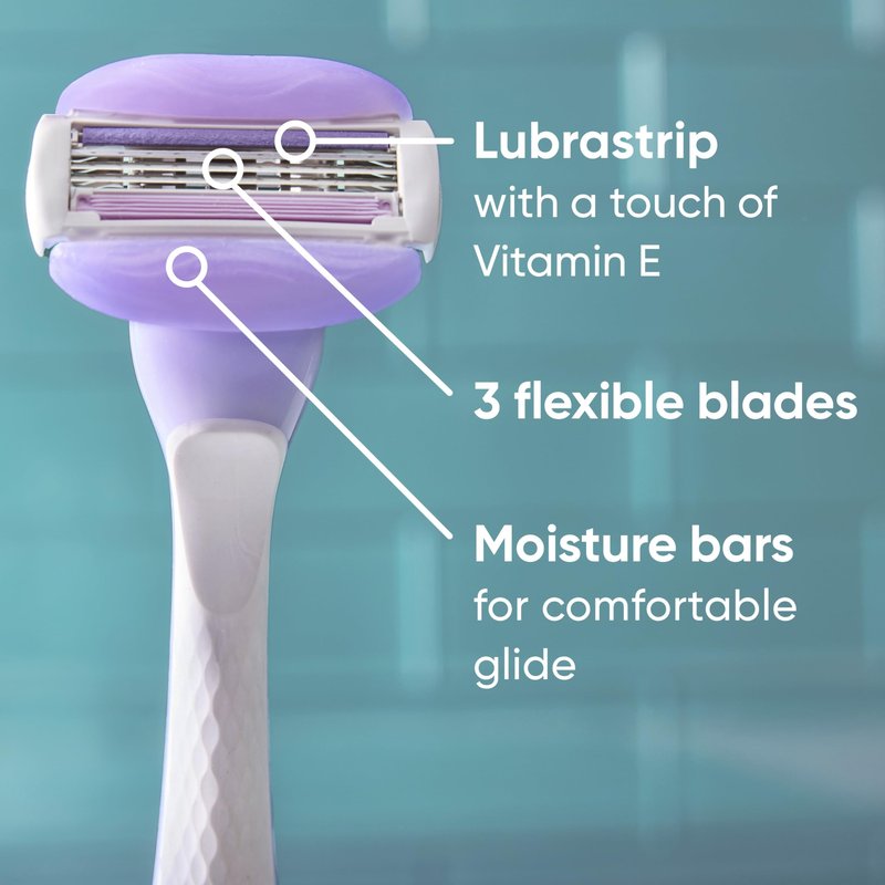 Gillette Venus ComfortGlide Touch of Vitamin E, Disposable Razor for Women, 3 Blades, Water-Activated Moisture Bars, 2ct