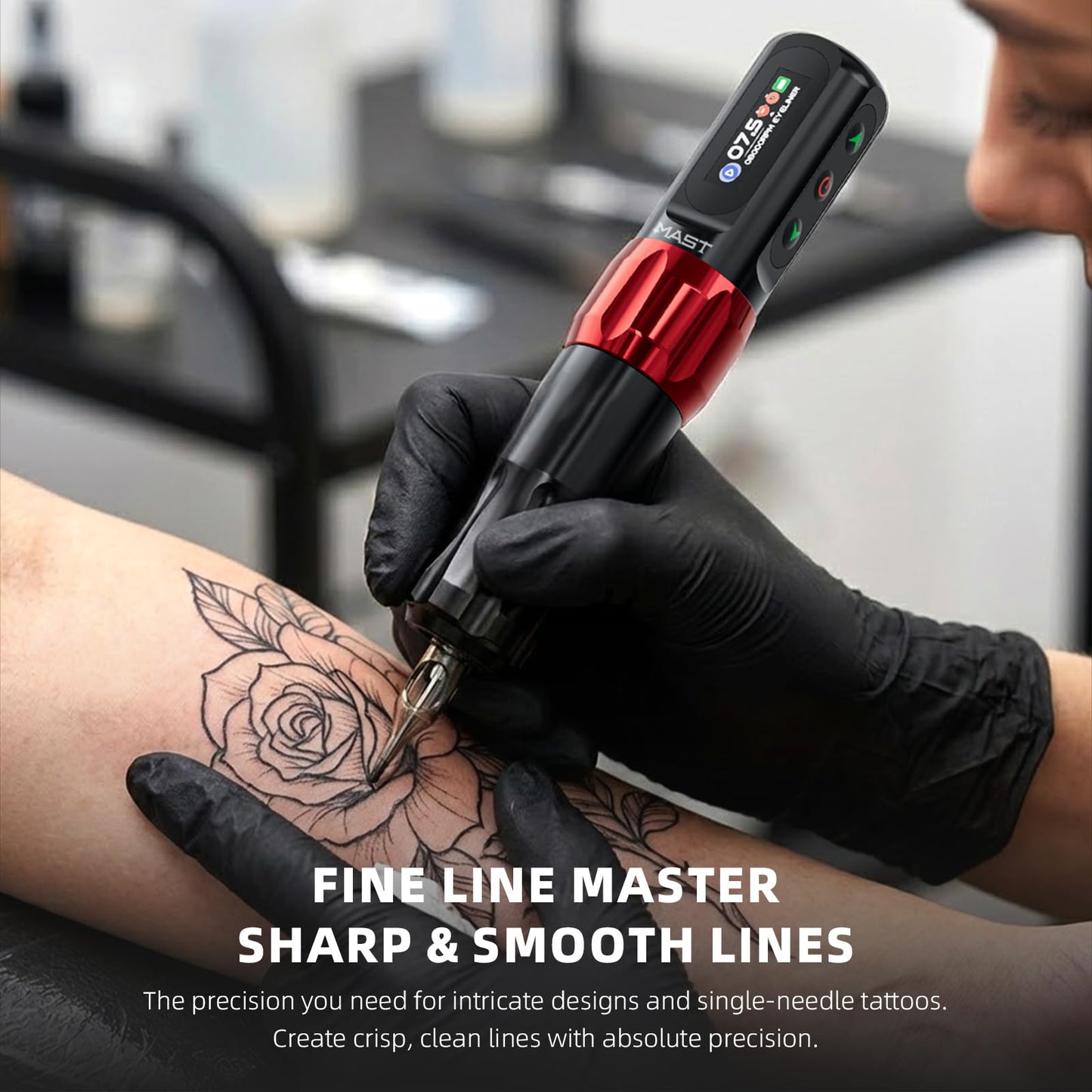 Mast Tattoo Tour2 Pro Wireless Tattoo Kit, 111g/3.9oz Lightweight PMU Machine with 2 Batteries, RCA Adapter, Tattoo Needles, Ink & Practice Supplies for Permanent Makeup and Fine Line Work