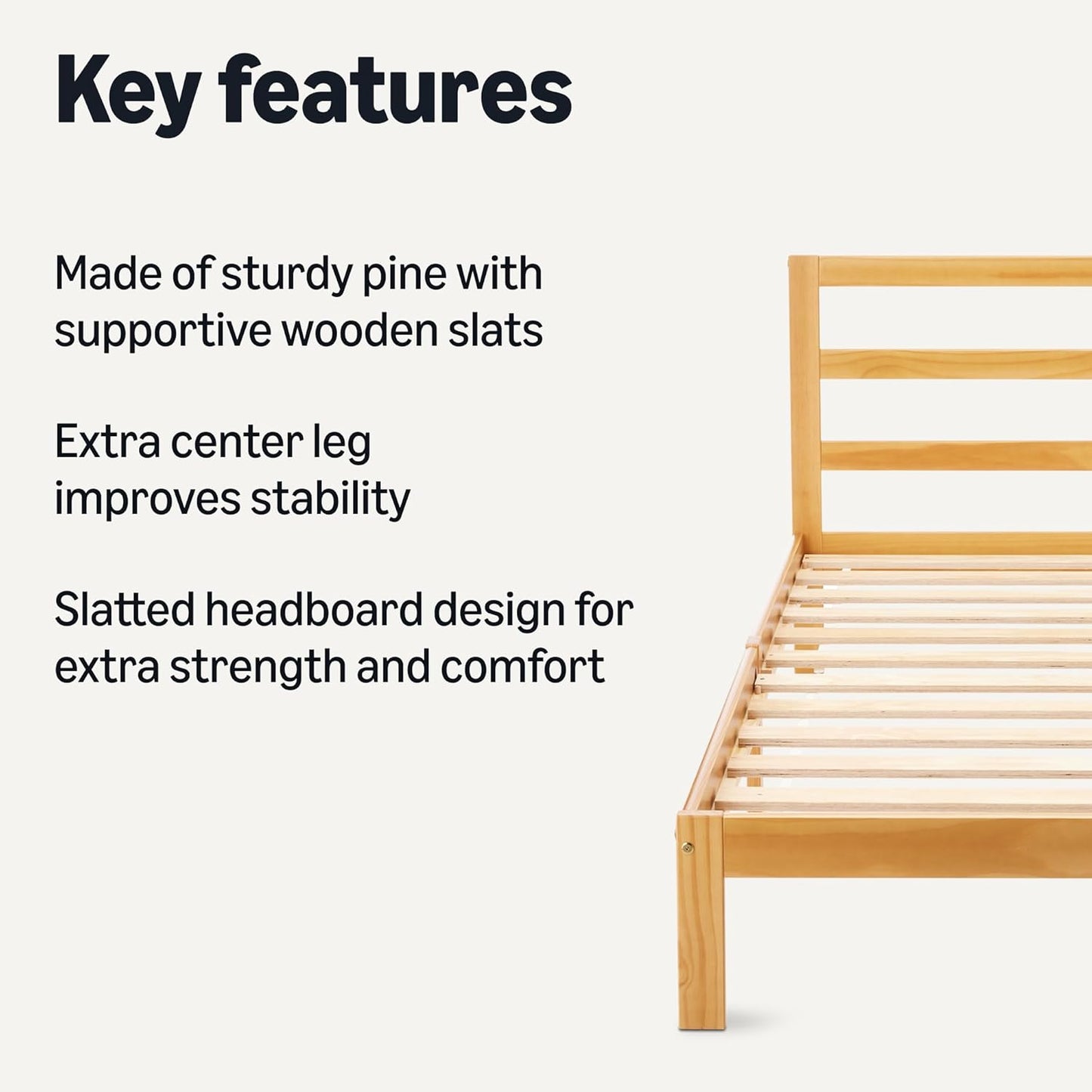 Solid Pine Wood Twin Bed Frame with Headboard - Walnut Finish | Durable & Stylish Design