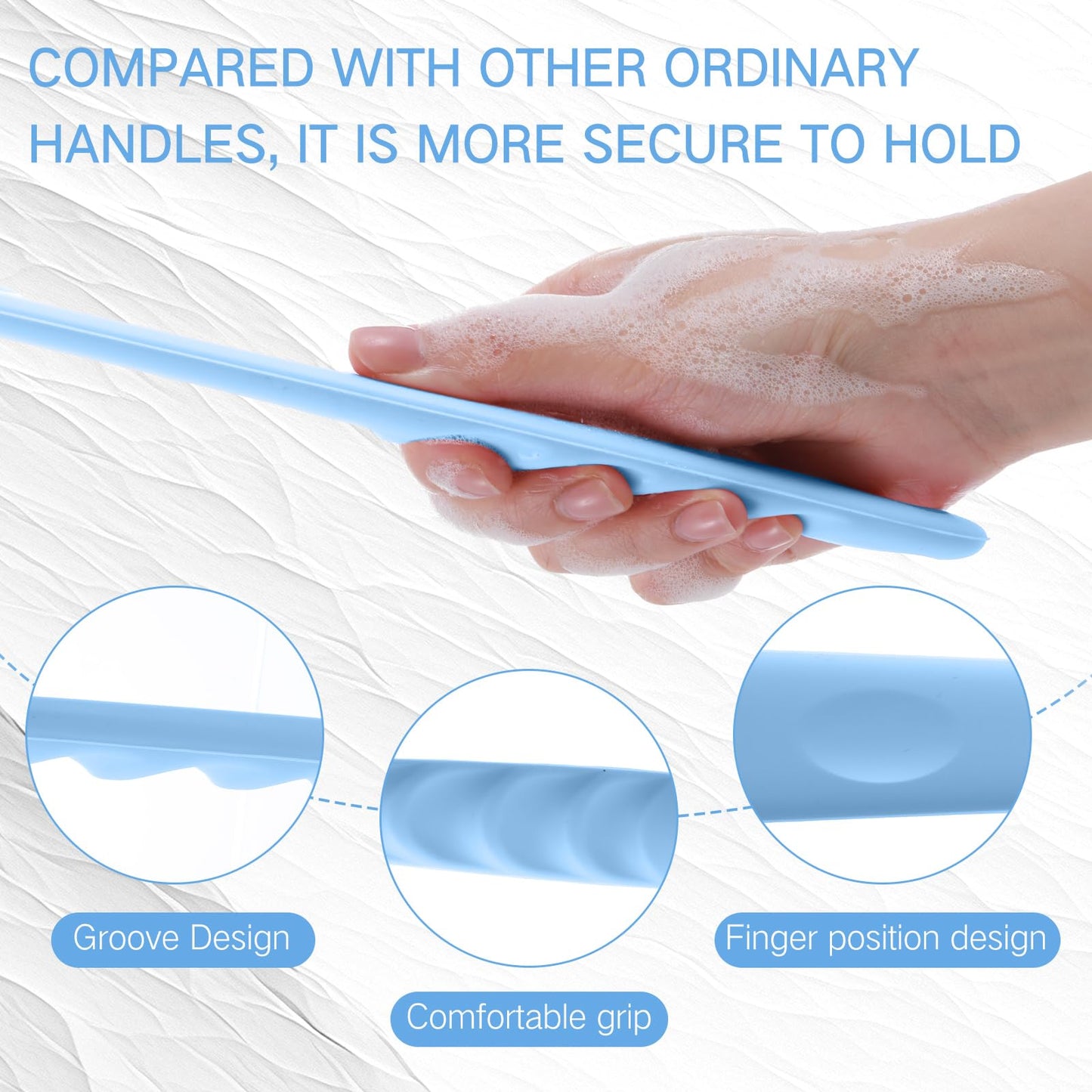 Sunnyray 2 Pack Silicone Back Scrubber for Shower with 15" Long Handle Double-Sided Bath Body Brush for Exfoliating Easy to Clean Quick Dry Deep Cleaning Lathers Well(Nordic Blue)