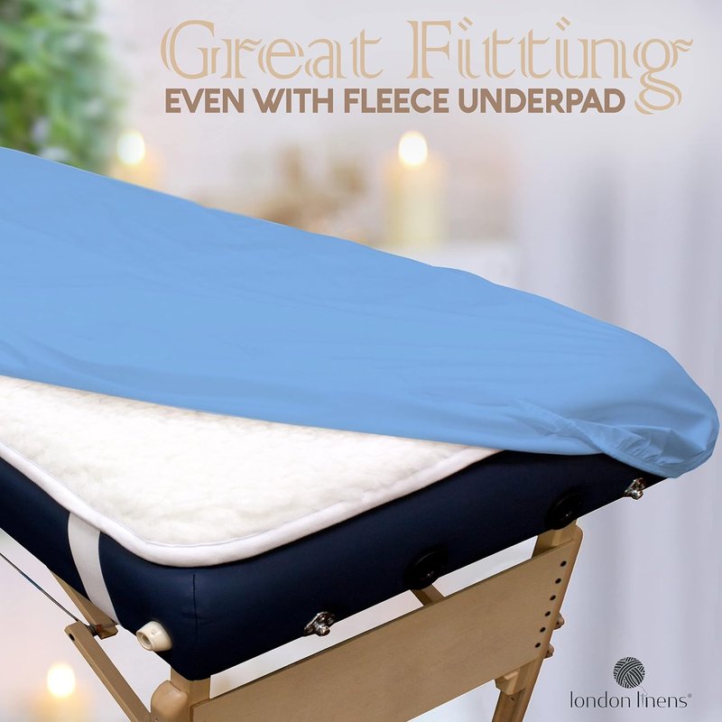 Massage Table Sheets Set - 100% Natural Cotton Flannel | 3-Piece Light Blue Set with Cover, Fitted Sheet & Face Rest