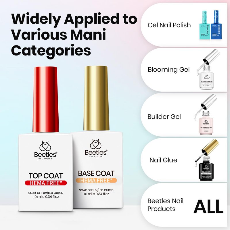 Beetles HEMA Free & TPO Free Gel Base and Top Coat Set – No Wipe Top Coat, Soak Off UV LED Gel Polish Foundation Kit for Long Lasting High Gloss Manicure