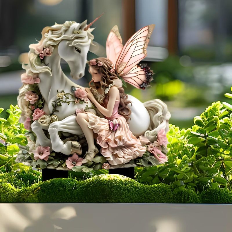 Fairy and Unicorn Acrylic Garden Stake, Indoor and Outdoor Garden Acrylic Decoration, Suitable for Flower Pots and Landscape Beautification, Suitable for Courtyards and Lawn