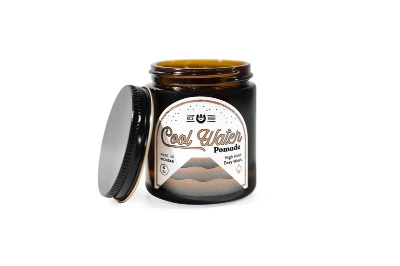 ace high Cool Water Gel Pomade, High Hold, Medium Finish, Natural Shine, Water Based, Hand Crafted, 4oz