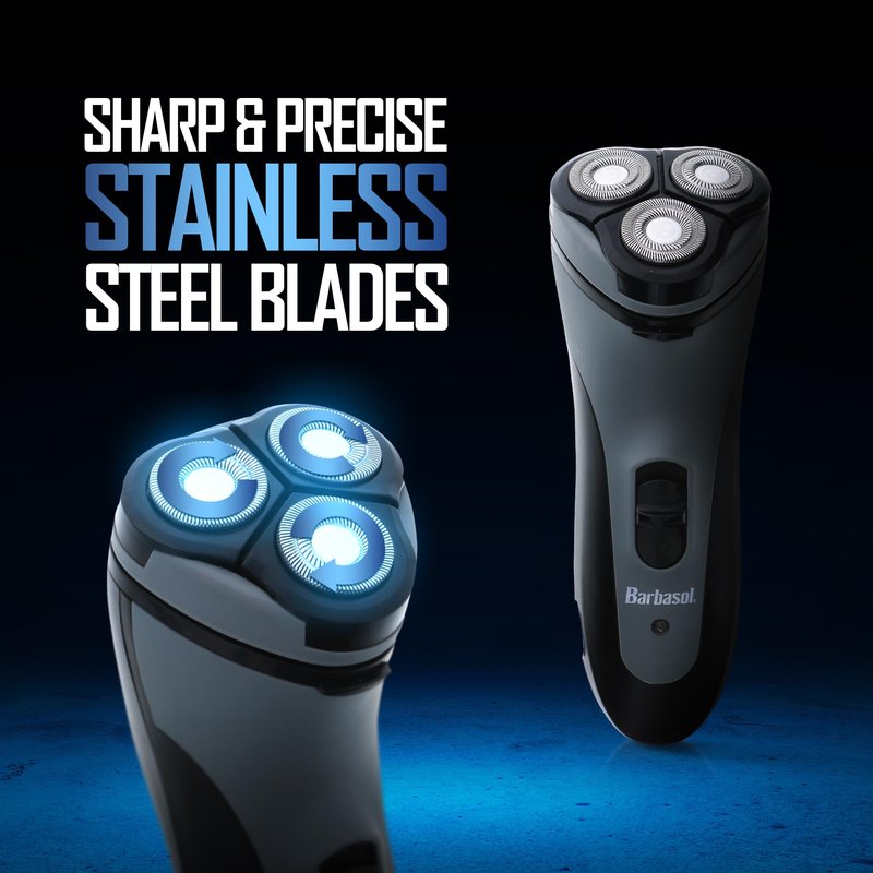 Barbasol Rotary Shaver, Rechargeable Electric Rotary Shaver with Stainless Steel Blades, Pop-Up Trimmer, Wireless Cordless Electric Razor, Close Shave, Full 8 Hour Charge Provides 45 Minute Run-Time