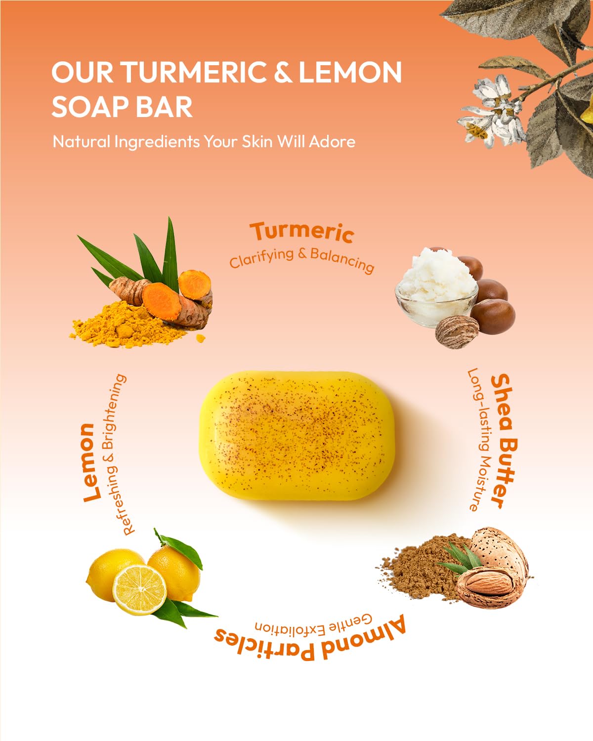 KlearBloom Lemon Turmeric Kojic Acid Soap – Exfoliating Soap with Almond Particles, Vitamin C and Extra Shea Butter, Gentle Brightening & Moisturizing for Face and Body – 105g x 2 Bars