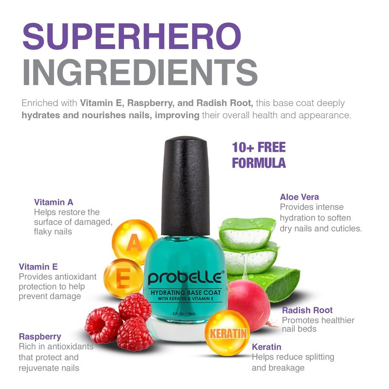 Probelle Hydrating Base Coat - Nourishing Moisturizer for Dry, Brittle Nails | Extends Polish Life & Adds Healthy Glow