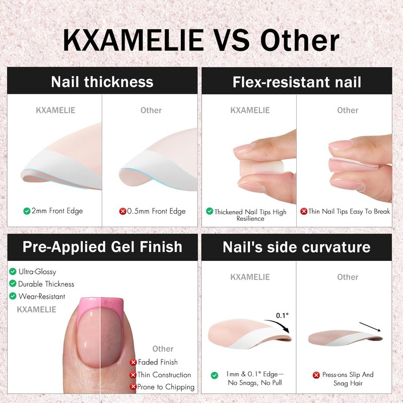 KXAMELIE Press On Nails Short Medium - Square French Tip Press On Nails with Glue, Natural Nude Fake Nails in 15 Sizes - 30 Soft Gel Glue on Nails Kit for Women, Supremely Fit, Elegant White French