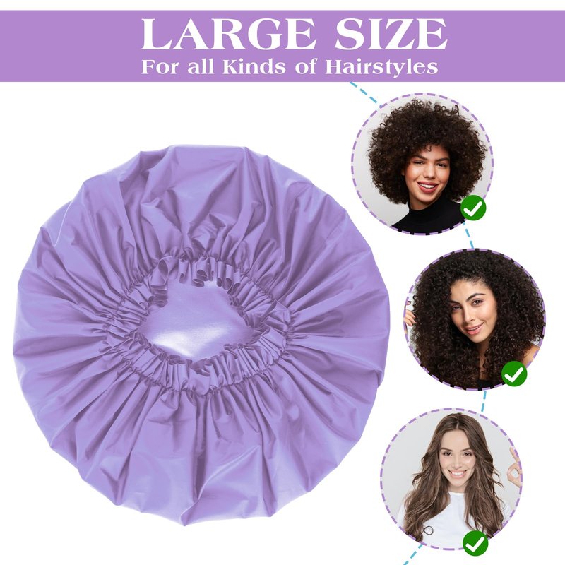 2 PCS Large Shower Cap for Braids - Waterproof Shower Cap for Women, Reusable XL Plastic Shower Caps Jumbo Bath Bonnet for Long Thick Curly Hair, Locs, Twist Braids (Pink, Purple)
