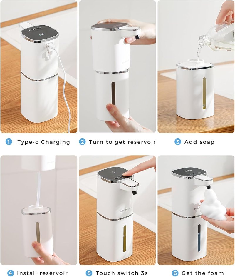 Skiennix Automatic Foaming Soap Dispenser - 400ml USB Rechargeable, Touchless & Waterproof for Kitchen/Bathroom