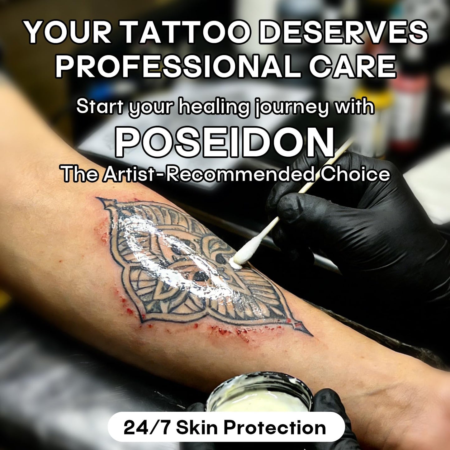 POSEIDON Tattoo Aftercare Kit - 3-in-1 Set with Refreshing Citrus Scent for Quick Healing & Color Protection (Tattoo Soap, Balm, Lotion)