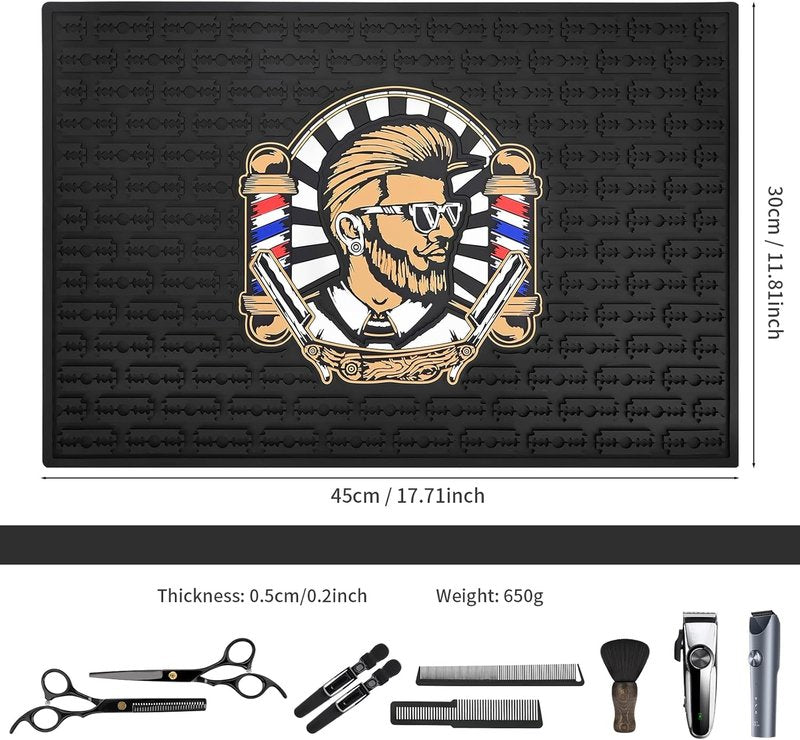 Non-Slip Barber Mat - Flexible Rubber Hair Styling Tool Protector | 17.7 x 11.8 Inches