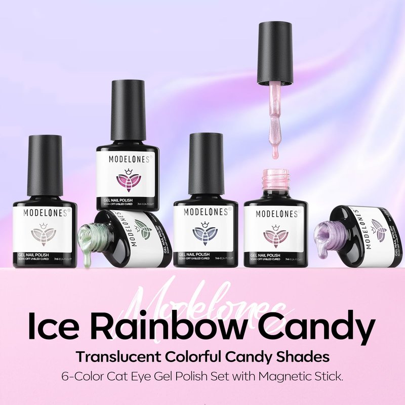 Modelones Cat Eye Gel Nail Polish, 6 Colors Glitter Summer Pink Blue Green Blue Gel Polish Set with Magnet Sparkle Translucent Nail Polish Kit Soak Off Led Nail Art Manicure Salon DIY Gifts