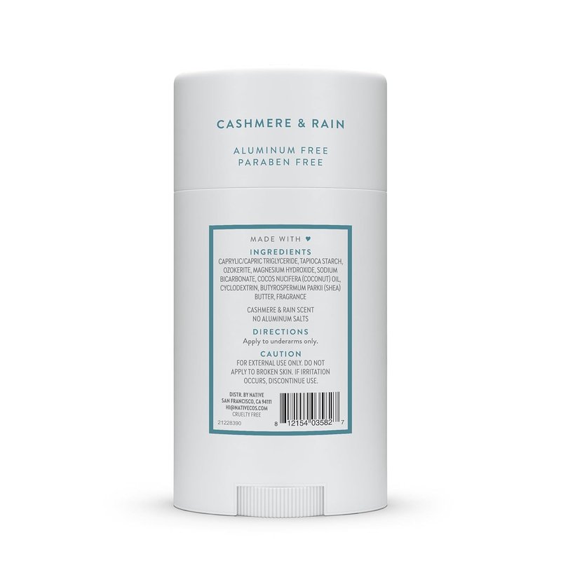 Native Deodorant - Naturally Derived 72-Hour Odor Control | Aluminum-Free Cashmere & Rain, 2.65oz