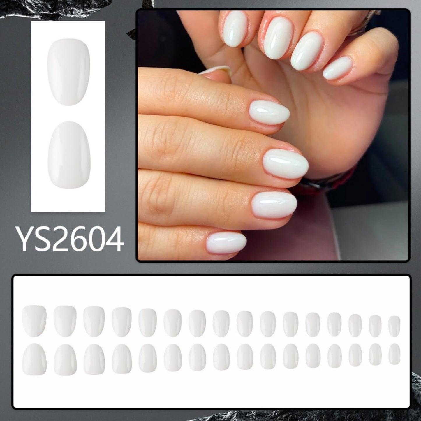 White Solid Color Press On Nails Short Almond Fake Nails Glossy Full Cover Stick On Nail for Women Manicure 32Pcs