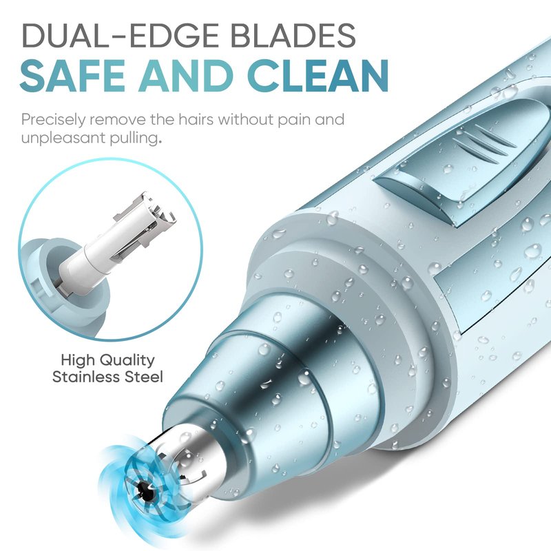 Ear and Nose Hair Trimmer Clipper - 2026 Professional Painless Eyebrow & Facial Hair Trimmer for Men Women, Battery-Operated Trimmer with IPX7 Waterproof, Dual Edge Blades for Easy Cleansing Blue