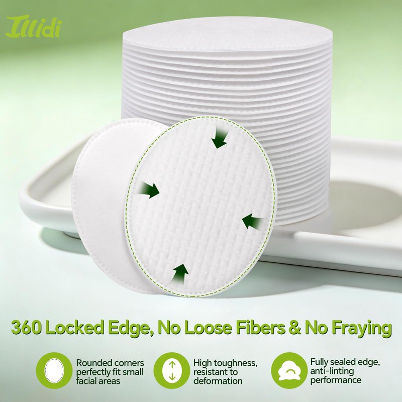 ILLIDI Large Oval Cotton Pads, Multi-Layer, Dual-Sided, for Makeup Removal, Cleansing, and Toner Application, 80 Count