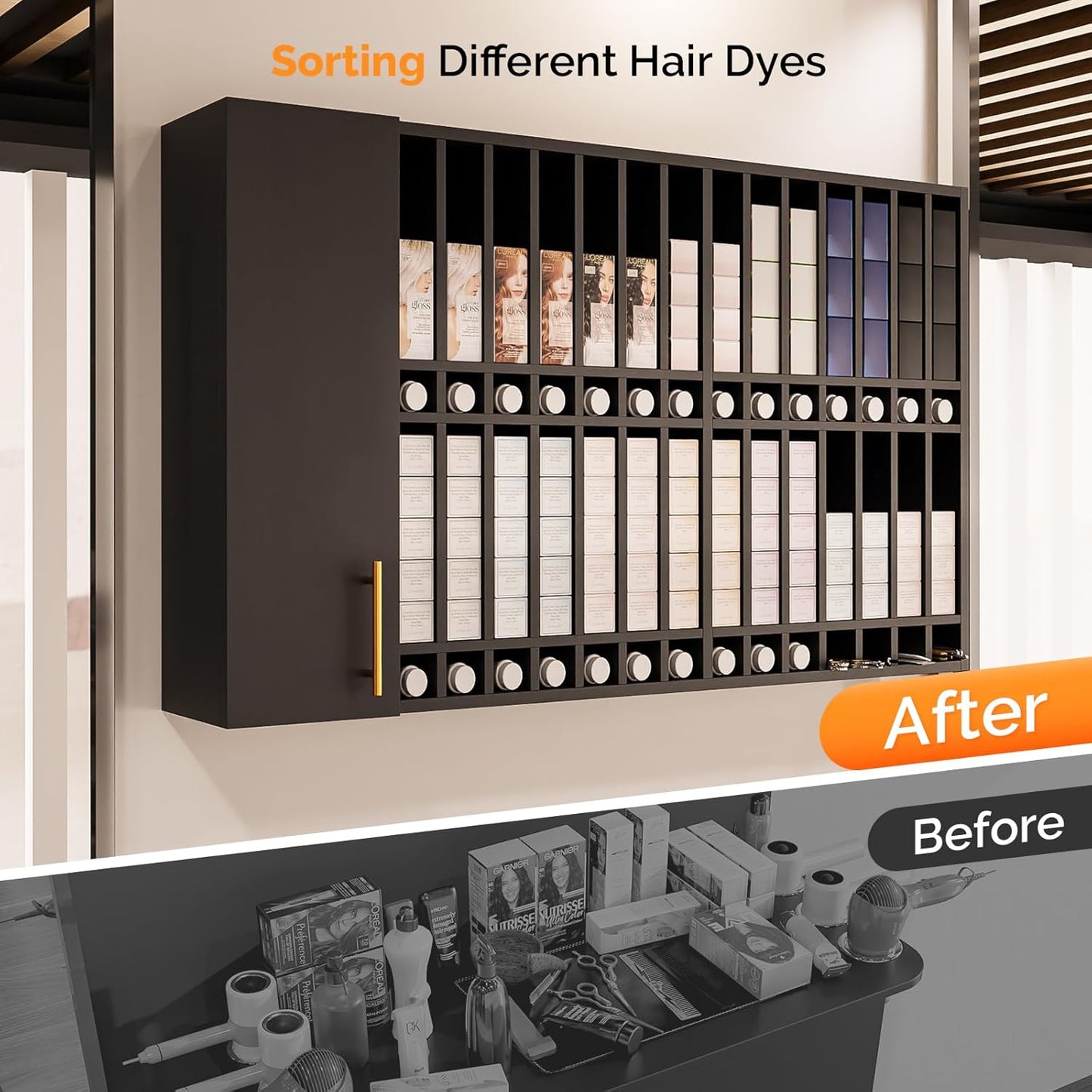 Wall Mounted Salon Station - Hair Color Rack Organizer with Adjustable Shelves | Black