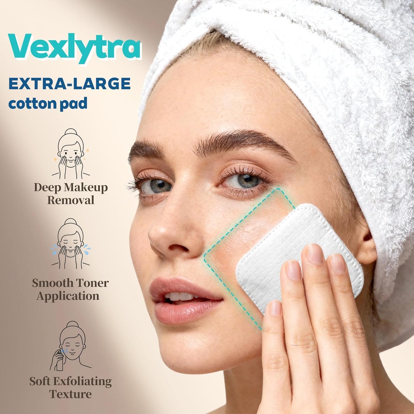 Skiennix Soft Cotton Pads - Lint-Free, Gentle on Sensitive Skin | 70 Count for Makeup Removal & Cleansing