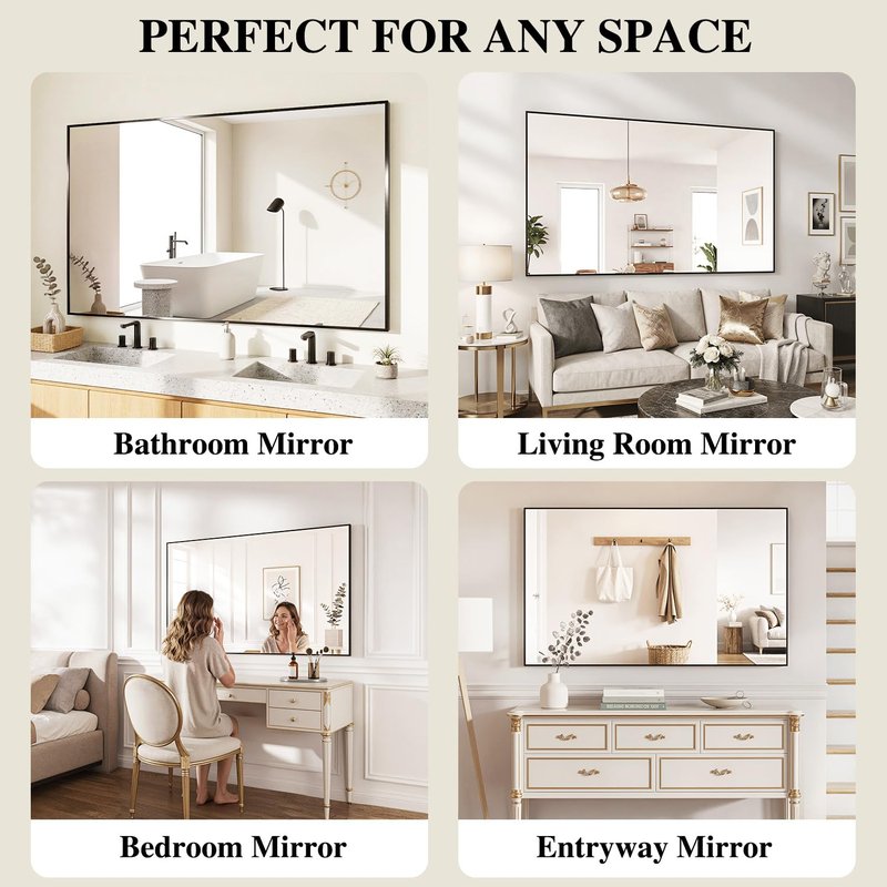 Koonmi Black Rectangle Wall Mirror, 24x32 Inch Bathroom Mirror, Aluminum Frame Vanity Mirror for Entryway, Living Room, Bedroom Bathroom, Hangs Horizontally or Vertically
