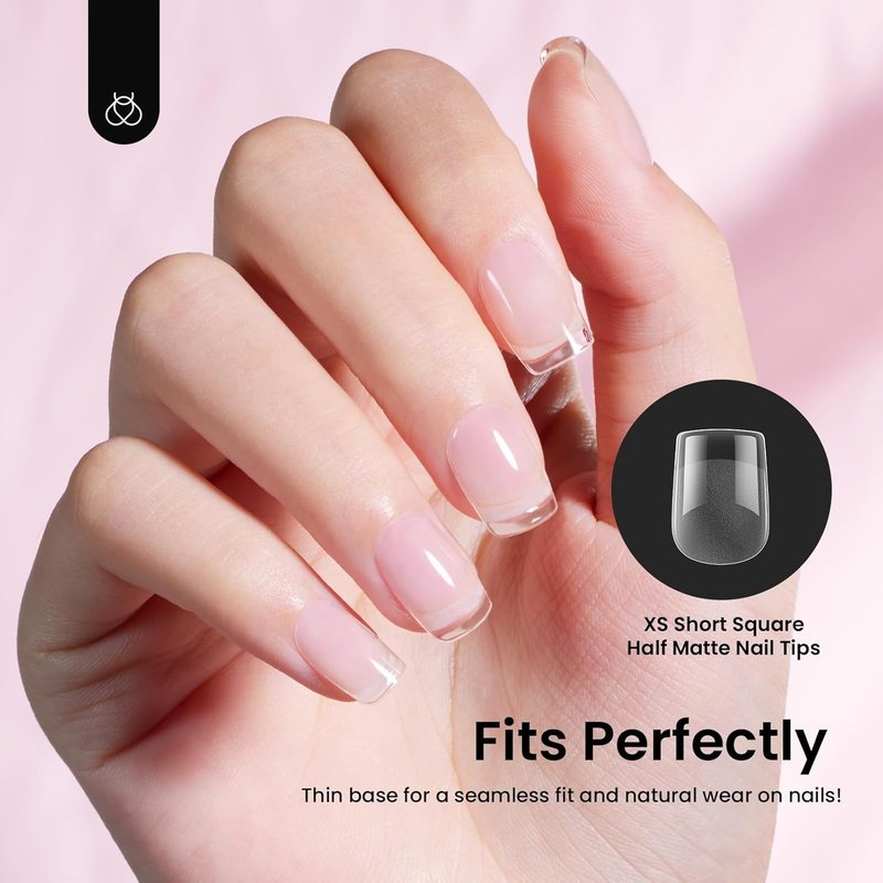 Beetles Short Square Nail Tips - 576PCS in 12 Sizes | Half Matte Clear Acrylic Press-On Nails