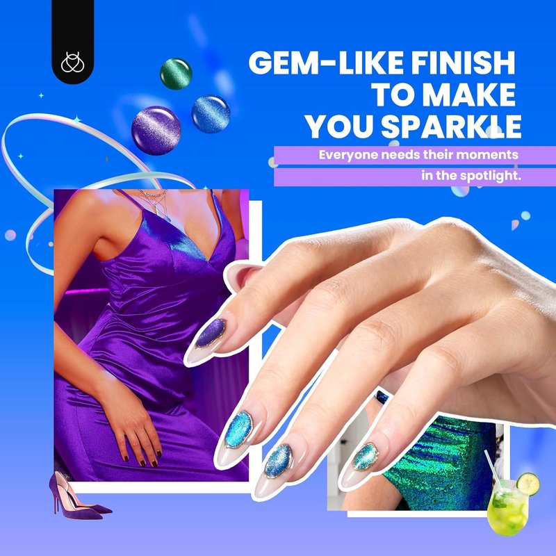 Cat Eye Gel Nail Polish Set - 20 Colors Including Pink, Green, Blue & More | Glossy & Matte Finish, Soak Off UV Formula