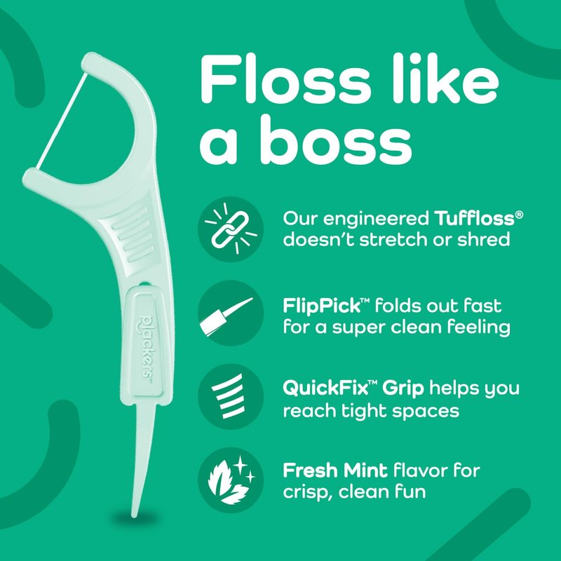 Plackers Micro Line Dental Floss Picks, Fold-Out FlipPick, Tuffloss, Easy Storage with Sure-Zip Seal, Fresh Mint Flavor, 90 Count (6 Pack)