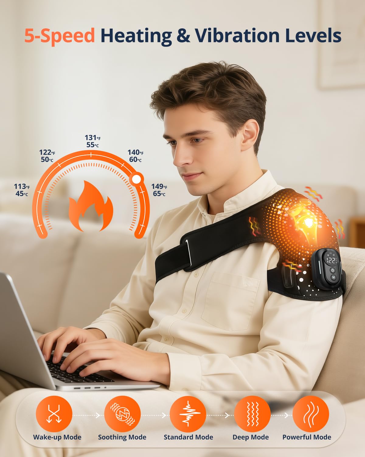 WNH Cordless Shoulder Heating Pad with Massage, Magnetic Detachable Remote Control, 5 Heat & 5 Vibration Modes, 3 Auto Shut-Off Timer, Adjustable Heated Shoulder Wrap for Men Women (Black)