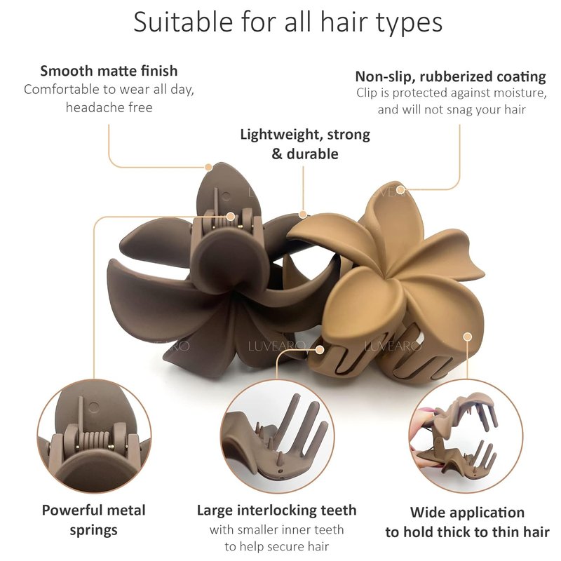 Flower Hair Clips - Cute Plumeria Claw Clips for Women & Girls | Nonslip Matte Design