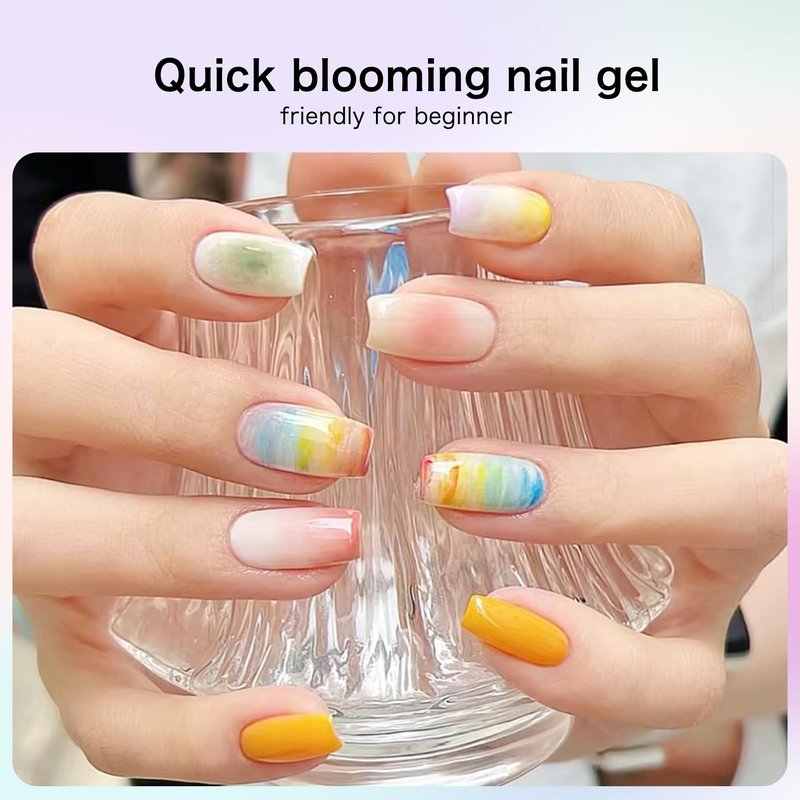 Creaglam Blooming Gel Nail Polish: Marble Natural Stone Clear Blossom Gel Polish for Women at Home Art Design - 15ml Nail Glue Spreading Effect - UV LED DIY Nail Salons Color Flower Watercolor Magic