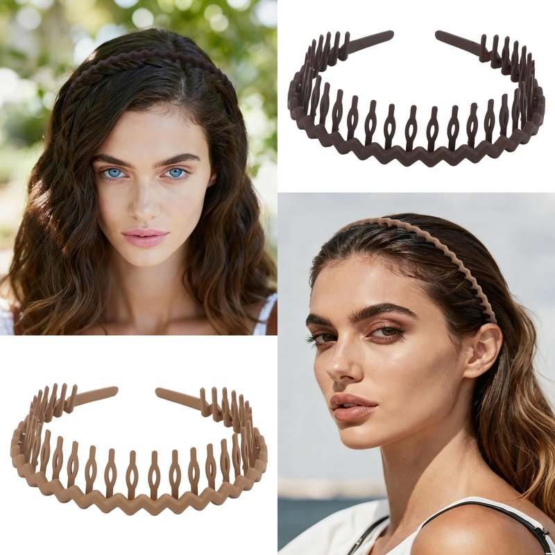 GAFATORY 3 PCS Zig Zag Headbands Wavy Headband with Teeth Plastic Comb Hairband Non Slip Thin Elastic Head Bands Fashion Hair Accessories for Women Men