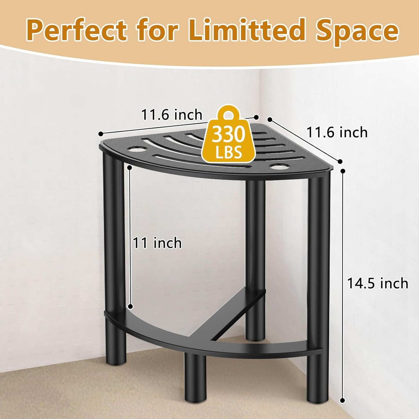 YUOROS Metal Shower Bench - Waterproof Corner Stool for Shaving Legs | Compact Bathroom Foot Rest