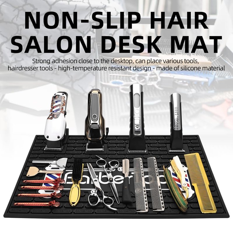 Magnetic Barber Mat for Clippers, 17.7 x 11.8 in, 4 Strong Magnetic Organizer Stations for Heavy Clippers and Trimmers, Professional Anti-Slip Rubber Heat Resistant Barber Table Mat for Hairstylist