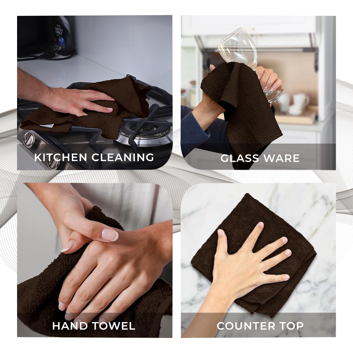 Avalon Towels Cotton Washcloths – (Pack of 36) Size 12x12 Inches, 100% Ring Spun Cotton, Soft & Absorbent Face Towels, Gym Towels, Hotel and Spa Quality, Reusable Fingertip Towels (Brown)