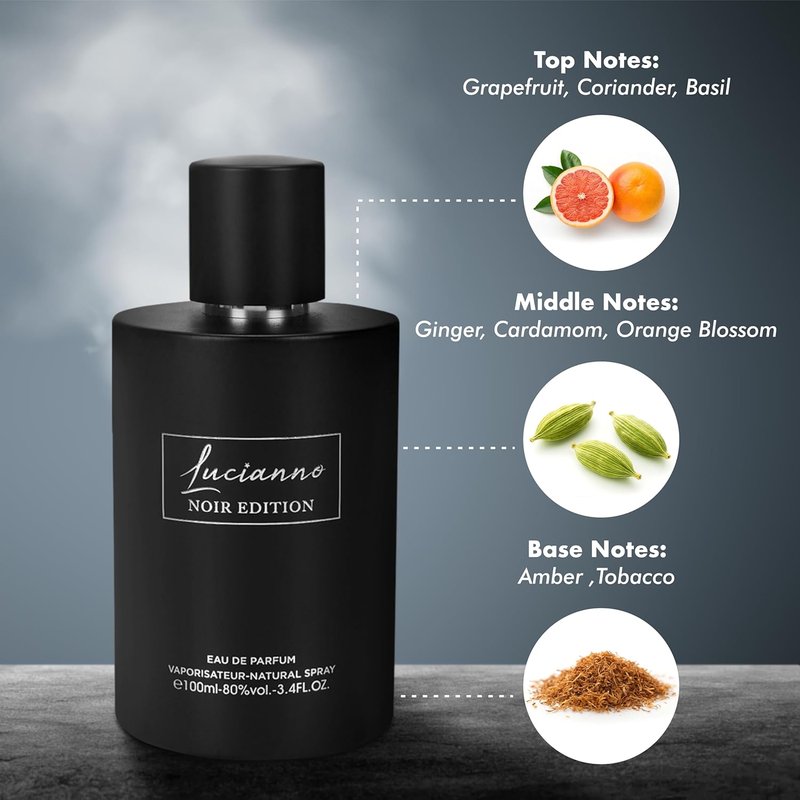 Lucianno Noir Edition EDP Perfume for Men - Long-Lasting Woody Spicy Fragrance | 100mL, Bold & Luxurious Scent