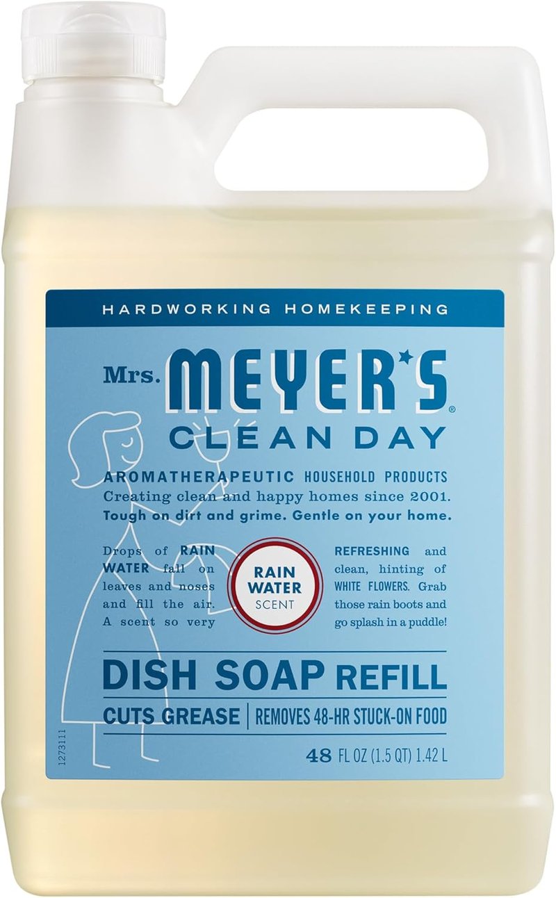 Mrs. Meyer's Clean Day Liquid Dish Soap Refill - Rain Water Scent, 48 Fl. Oz for Sparkling Clean Dishes