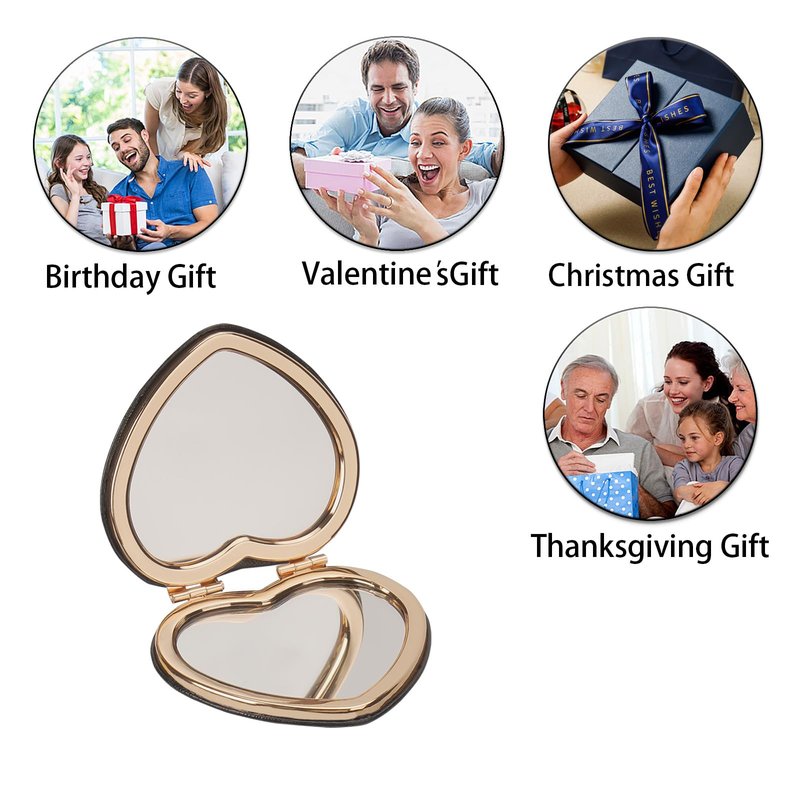 CAIRIAC Compact Mirrors, Leather Folding Travel Mirrors, Bee Double Sided Handheld Mirrors, Portable Heart Shape Makeup Mirrors Gift for Girls Women Mothers