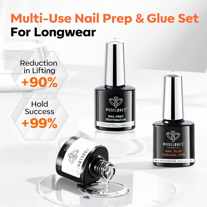 Modelones 10-In-One Gel Nail Glue - Long-Lasting Adhesive with Dehydrator & Primer for Acrylic Nails