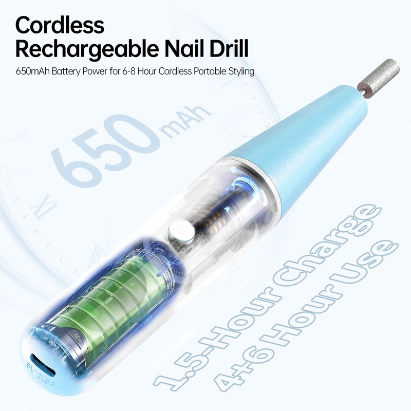 Electric Nail Drill Kit, Electric Nail File Cordless Nail Drill Machine for Acrylic Gel Dip Powder Nails, Professional Portable Manicure Pedicure Rechargeable Lightweight for Home Salon Use