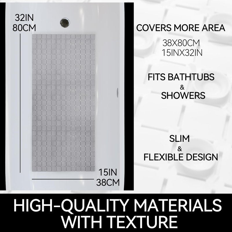 Hargiis Non-Slip Bathtub Mat, Anti Slip Shower Mat, Fast Drying Bathtub Mats, Foot Scrubber Mat, Anti Slip Mat for Tub, Floor, Bathroom, Kitchen, Home, Hotel (Gray 32"×15")