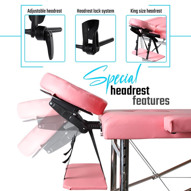 Lovswan Portable Massage Table, Foldable Height Adjustable Lash Bed for Salon and Spa, PU Leather Facial Tattoo Bed, Lightweight and Stable Esthetician Table (Pink)
