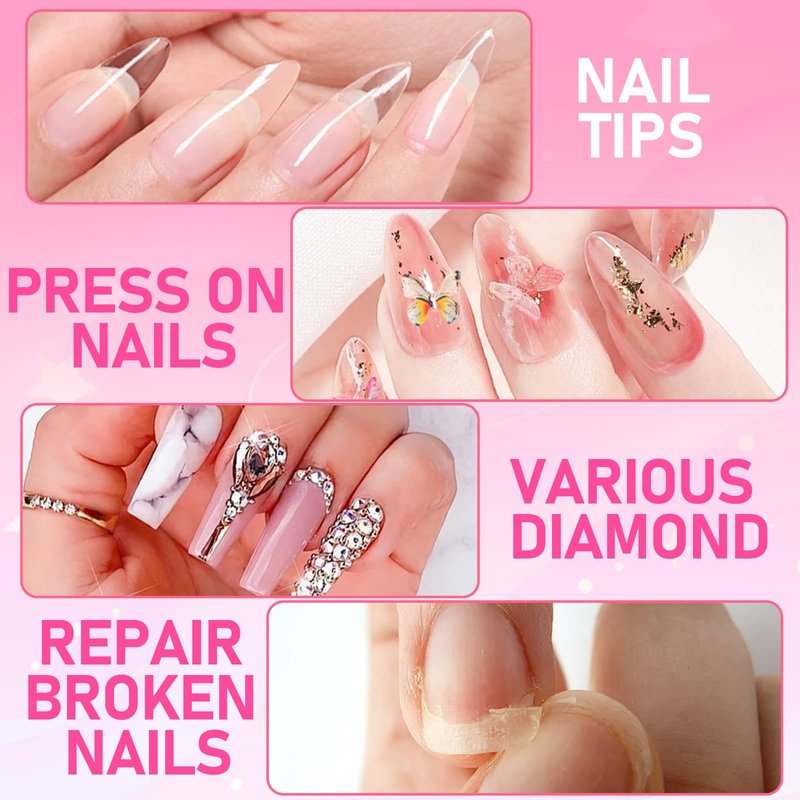 MEKK Nail Glue,Super Strong & Long-Lasting Nail Glue for Acrylic Nails,Press Ons&Broken Nails,Professional Adhesive for Nail Art Supplies,0.07OZ/PCS (12PCS)