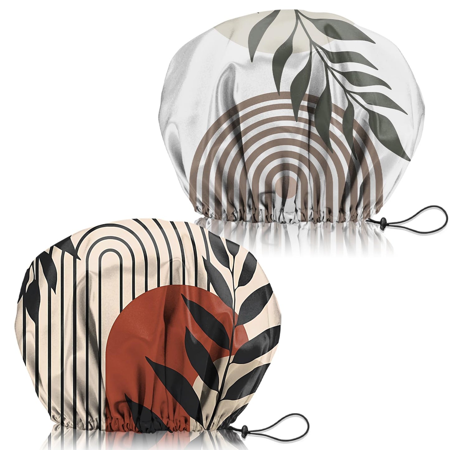 Zewurtuw 2 PCS Shower Cap Adjustable Reusable Double Waterproof Layer Elastic Hair Bath Cap Cute Aesthetic for Women Girls-Leaf