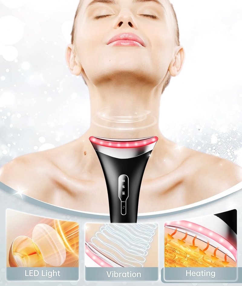 7 Color Light Therapy Facial Massager - Adjustable Vibration & Thermals for Wrinkles | Red Light Skin Care Tool, Black