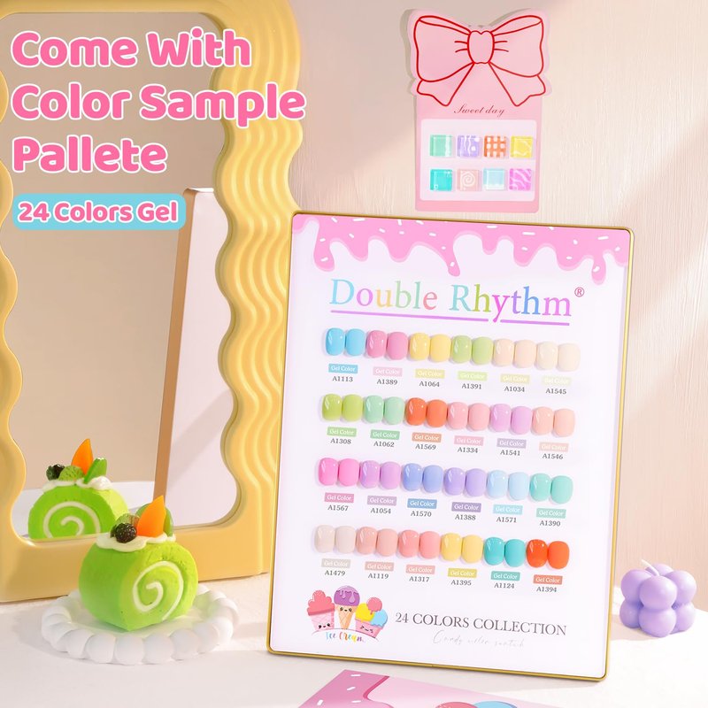 Double Rhythm 28Pcs 0.5Oz Gel Nail Polish Set Same Color Same Bottle Gel Polish Kit Nail Art Manicure Salon DIY at Home for Women (Pastel Candy Collection-T24-5)