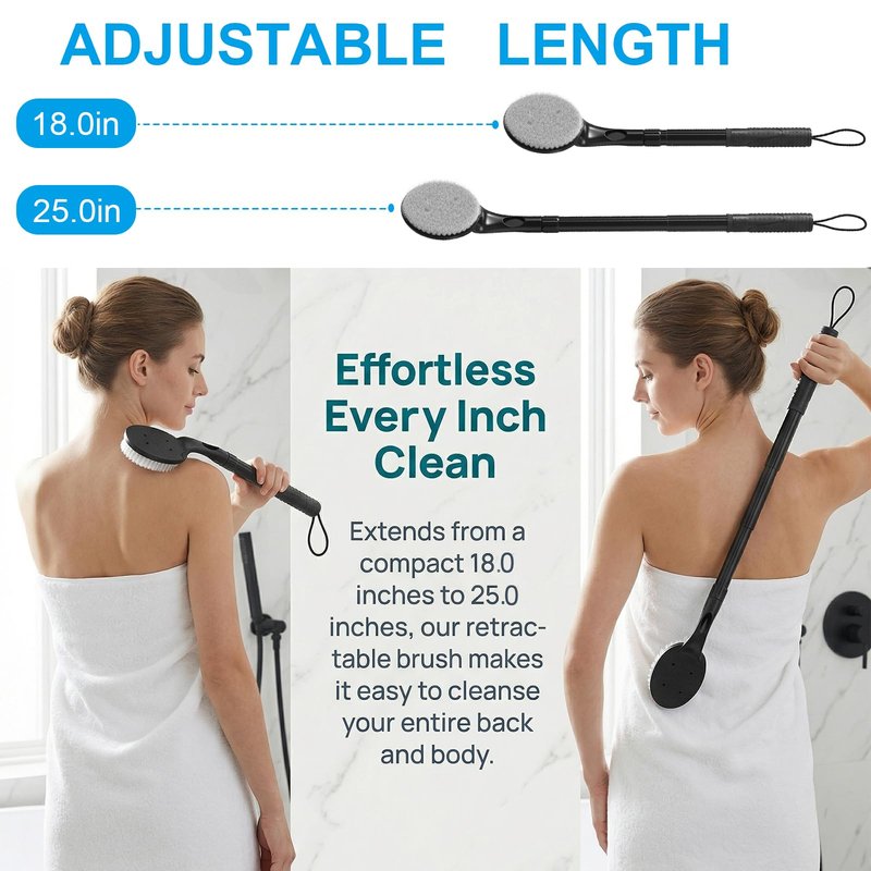 Gobiteli Back Scrubber for Shower,25" Long Handle Shower Brush for Body Exfoliator and Deep Clean,Back Washer for Shower for Men,Women and Elderly