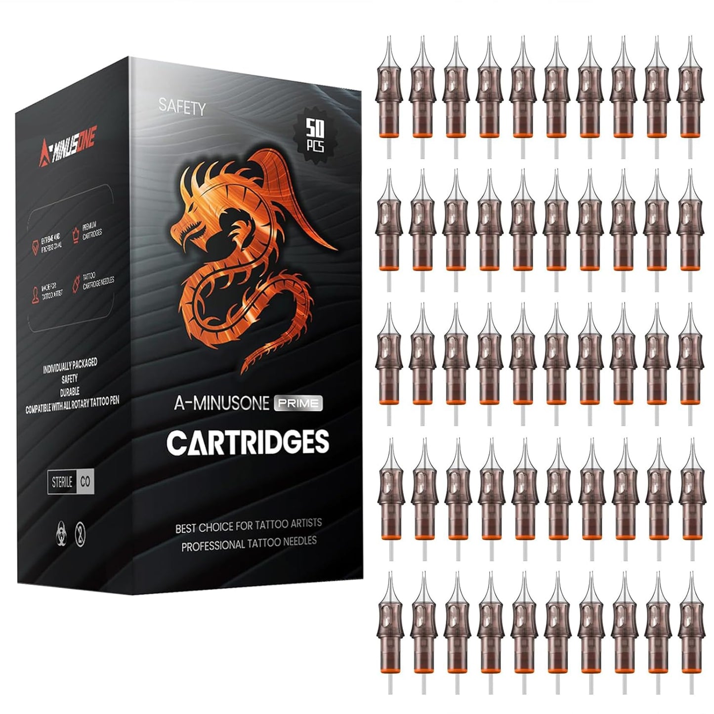 50 Assorted Tattoo Cartridge Needles Mixed Size #10RL Bugpin Round Liner - 10 pcs each of 3RL 5RL 7RL 9RL 11RL Pro Disposable Membrane Assorted Tattoo Needles