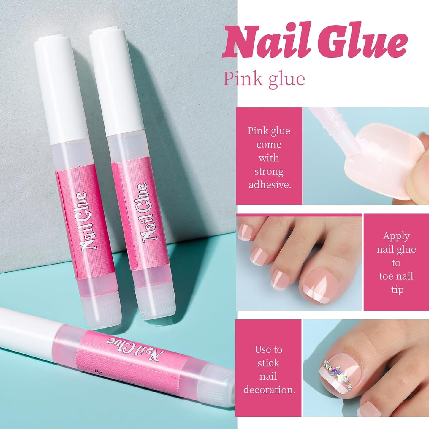 Teenitor Press-On Toenails - 144 Pcs French Tip Sets for Women | Easy Glue-On Fake Toe Nails