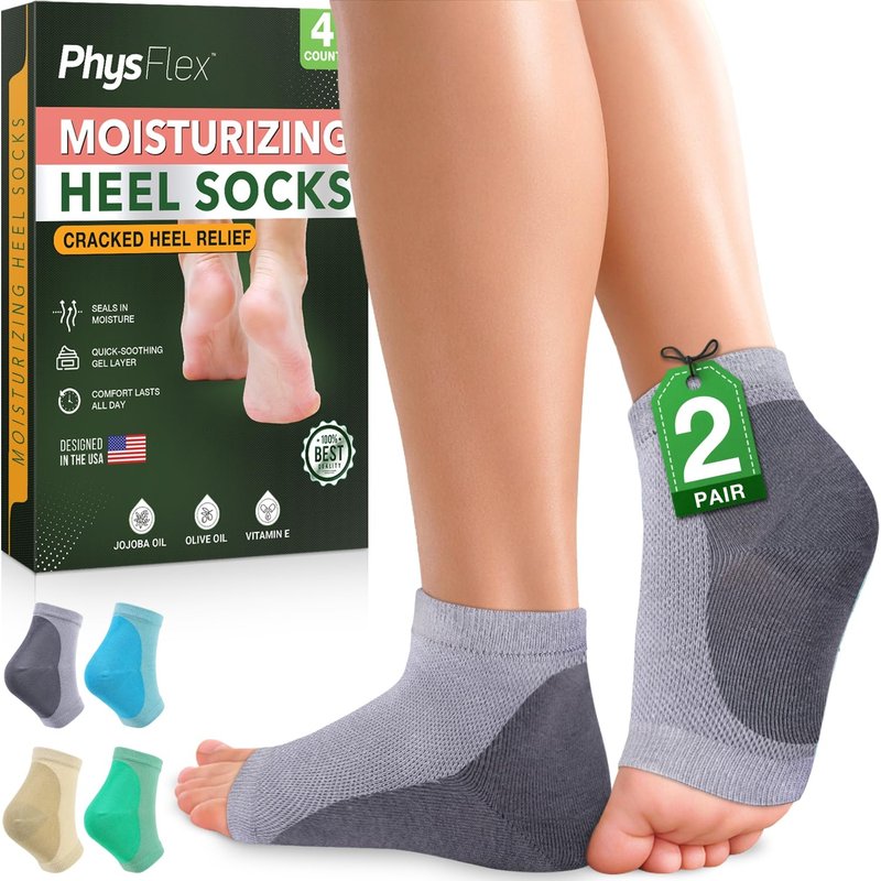 Moisturizing Socks for Dry Cracked Heel Treatment, 4-Pack Gel Heel Socks, Foot Care Spa & Pedicure Socks – Gifts for Women - Silicone Socks for Cracked Feet Repair & Overnight Hydration